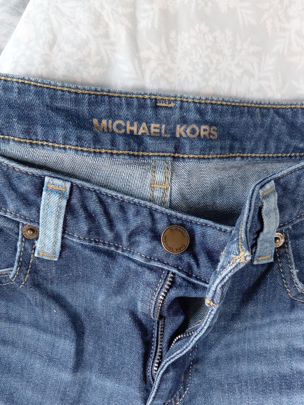 Michael Kors Medium Blue Denim Jeans with Brass-Tone Button